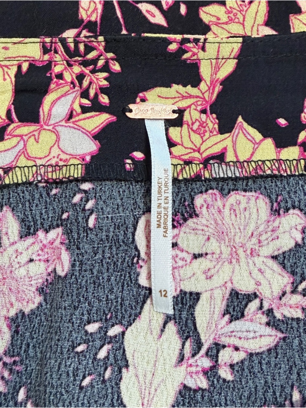 Free People Black Floral Midi Skirt with Pink and Yellow Accents - Picture 11 of 14
